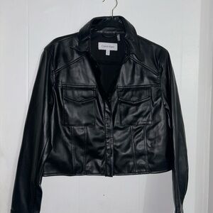 Calvin Klein Black Faux Leather Outerwear Size M